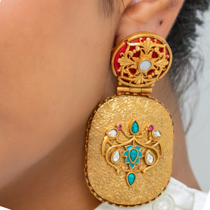 Red Sinhasan Earrings