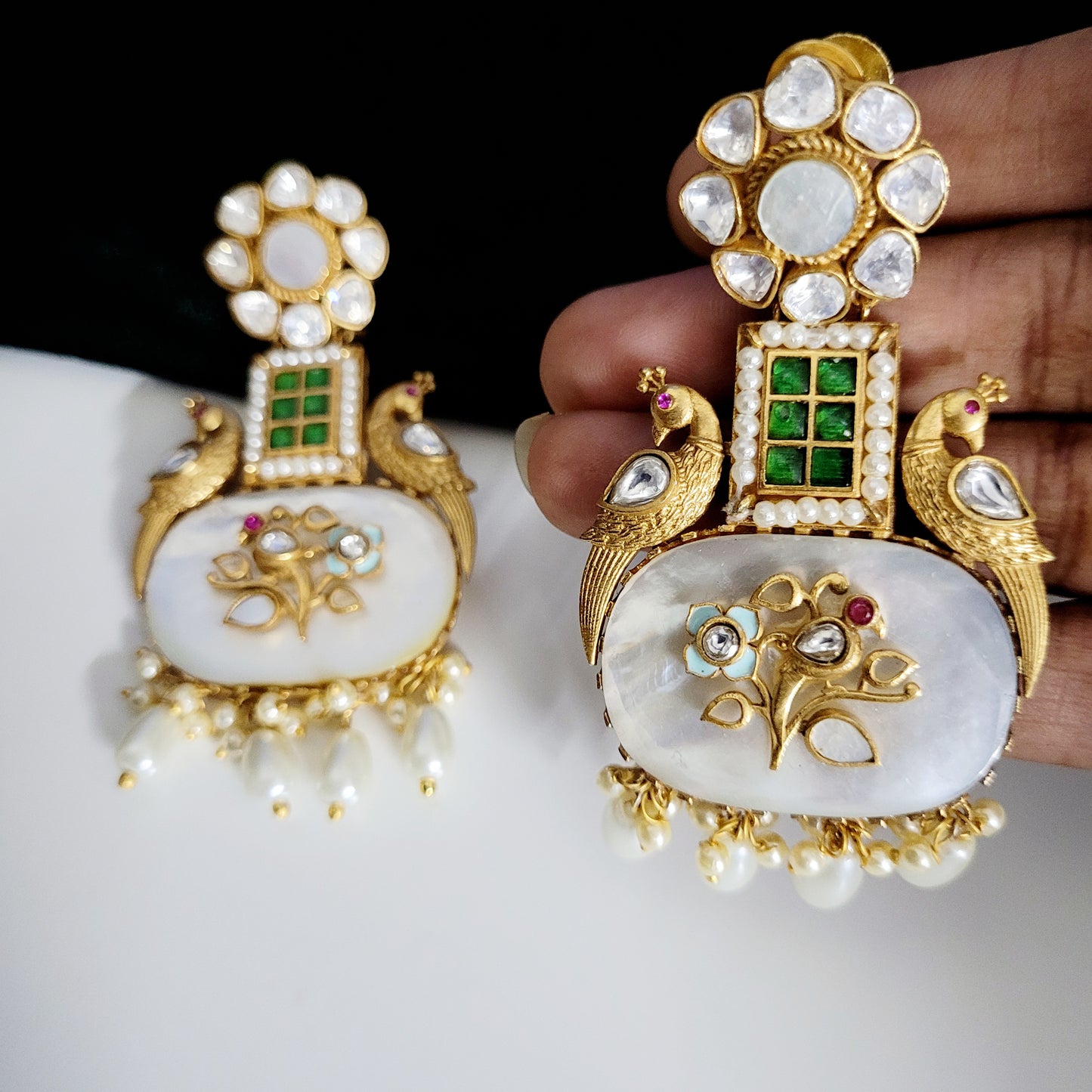 White Jharokha earrings